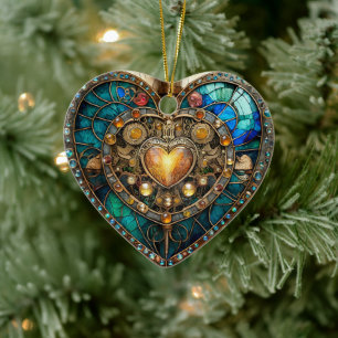 Golden Glas in lood Heart Steampunk-serie Keramisch Ornament