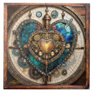 Golden Glas in lood Heart Steampunk-serie Tegeltje