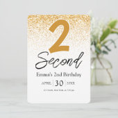 golden glitter baby 2nd birthday invitations card (Debout devant)