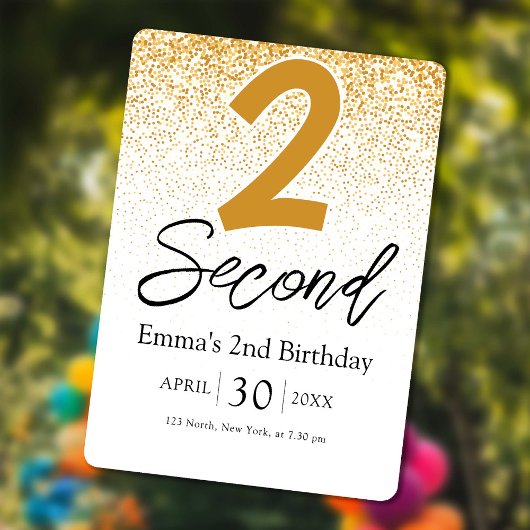 golden glitter baby 2nd birthday invitations card