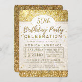 Golden Glitter Birthday Party Celebration Invite Kaart (Voorkant / Achterkant)