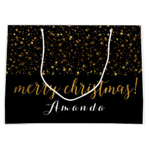 Golden Glitter Black White kerst Large Cadeautasje