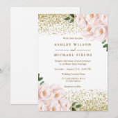 Golden Glitter Blush Flowers Elegant Wedding Kaart (Voorkant / Achterkant)