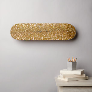 Golden Glitter Custom Name Skateboard