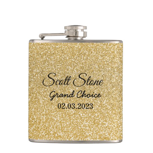 Golden Glitter Custom Text Heupfles (Voorkant)