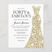 Golden Glitter Dress 40th Birthday Budget Invite (Voorkant)