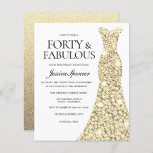 Golden Glitter Dress 40th Birthday Budget Invite