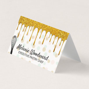 Golden Glitter Drip   Polka Dot en Whisk Visitekaartjes