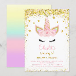 Golden Glitter Eenhoorn Verjaardag Uitnodigen Kaart