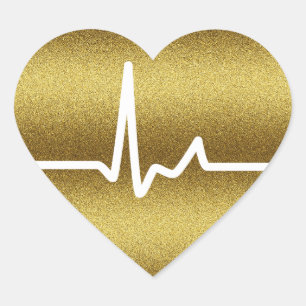 Golden Glitter Heart Beats Hart Sticker