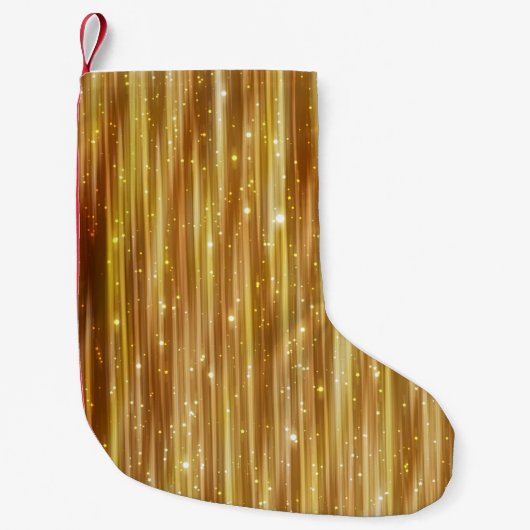 Golden Glitter: heldere Abstracte achtergrond. Kleine Kerstsok (Voorkant)