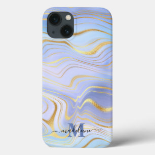 Golden Glitter Iridescent Marble Agate iPhone 13 Hoesje