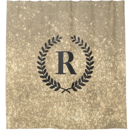 Golden glitter met monogram douchegordijn (Voorkant)