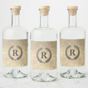 Golden glitter met monogram likeurfles etiket