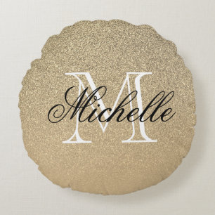 Golden Glitter Monogram Rond Kussen
