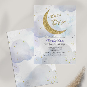 Golden Glitter Moon Baby shower Invitation Kaart