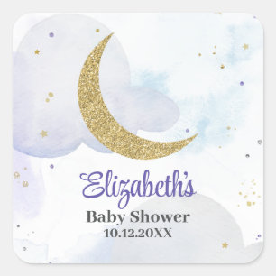 Golden Glitter Moon Baby shower Vierkante Sticker
