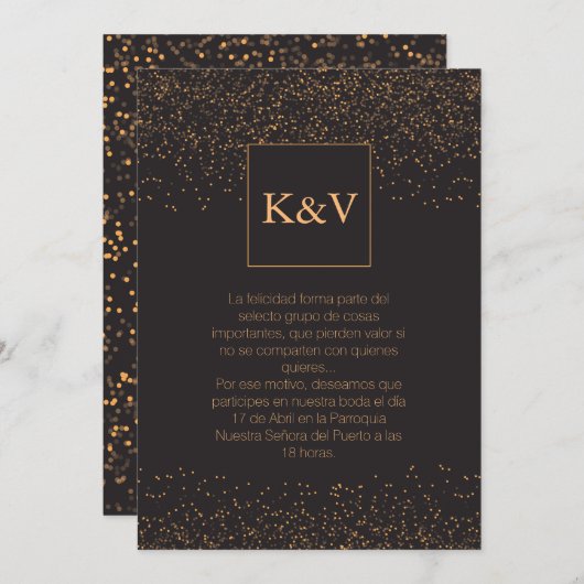 Golden Glitter Persoonlijke uitnodiging in het Spa (Voorkant / Achterkant)