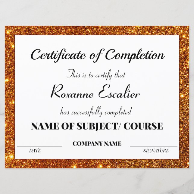 Golden Glitter Print Certificate of CompleTING (Voorkant)
