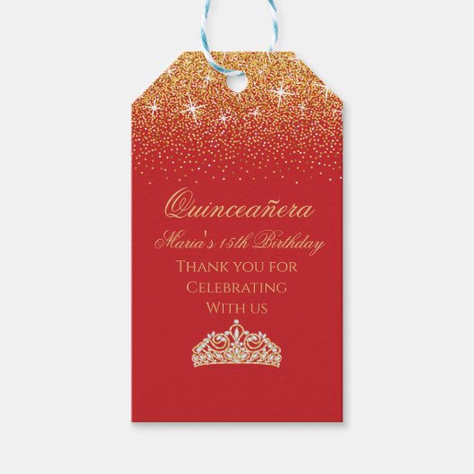 Golden Glitter, Quinceanera Cadeaulabel (Voorkant)
