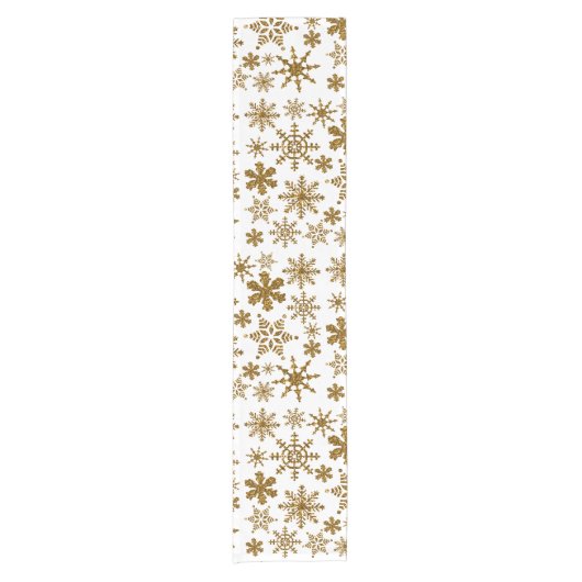 Golden Glitter Snowflakes kerspatroon Korte Tafelloper (Voorkant)