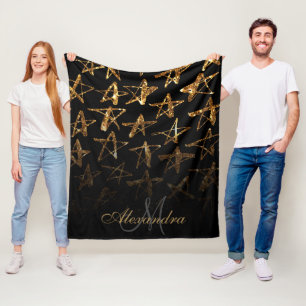 Golden Glitter Stars Fleece Deken