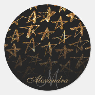 Golden Glitter Stars Ronde Sticker