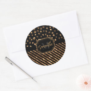 Golden Glitter Stippen en strepen Ronde Sticker