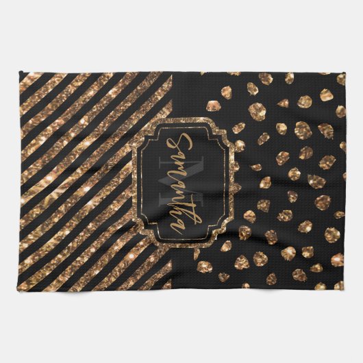 Golden Glitter Stippen en strepen Theedoek (Horizontaal)