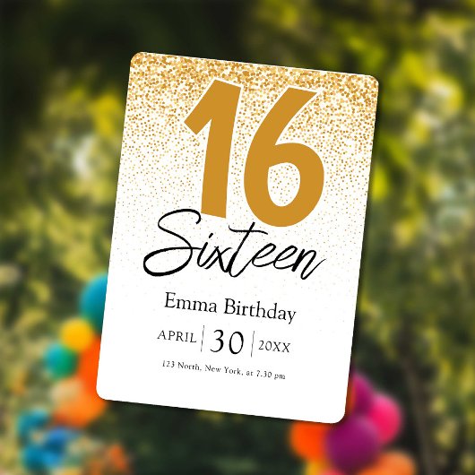golden glitter sweet 16 birthday invitations card