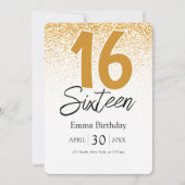 golden glitter sweet 16 birthday invitations card (Devant)