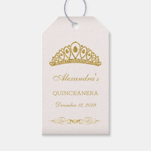 Golden glitter Tiara Quinceanera Cadeaulabel (Voorkant)
