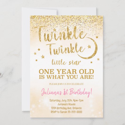 Golden Glitter Twinkle Little Star uitnodiging (Voorkant)