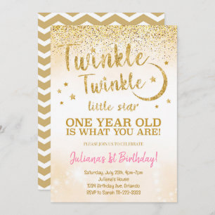 Golden Glitter Twinkle Little Star uitnodiging