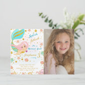 Golden Glitter Zeemeermin Verjaardag Uitnodiging (Staand voorkant)