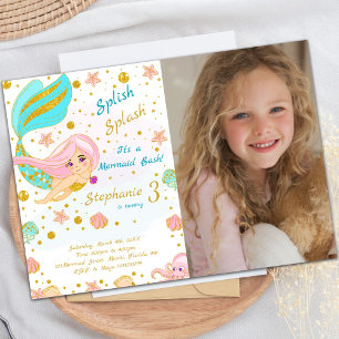 Golden Glitter Zeemeermin Verjaardag Uitnodiging
