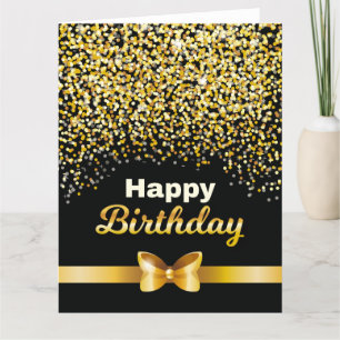 Golden glitters Happy Birthday zwarte achtergrond Kaart
