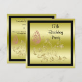Golden Glitters & Sparkly Butterfly 17e verjaardag Kaart (Voorkant / Achterkant)