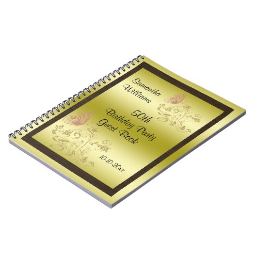 Golden Glitters & Sparkly Butterfly 50th Birthday Notitieboek (Linkerzijde)