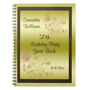 Golden Glitters & Sparkly Butterfly 50th Birthday Notitieboek