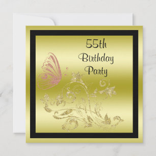 Golden Glitters & Sparkly Butterfly 55th Birthday Kaart