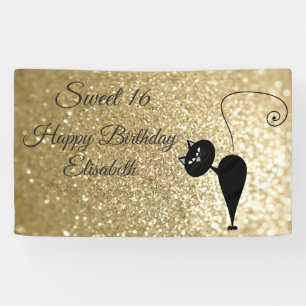 Golden glittery grappige grillige kat lief 16 fees spandoek