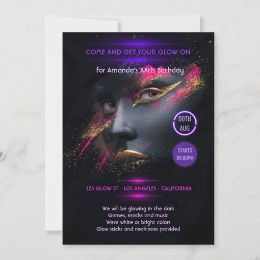 Golden gloed in de uitnodiging van de Dark Neon Pa (Voorkant)