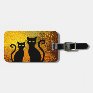 Golden Glow Textured Black Cat Kittens Bagagelabel