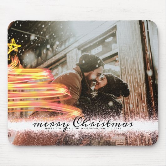 Golden Glow Tree Star Glitter-kerstfoto Muismat (Voorkant)