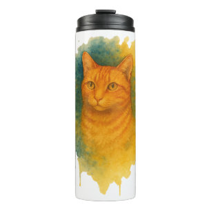 Golden Glow: Waterverf Cat T-shirt Thermosbeker