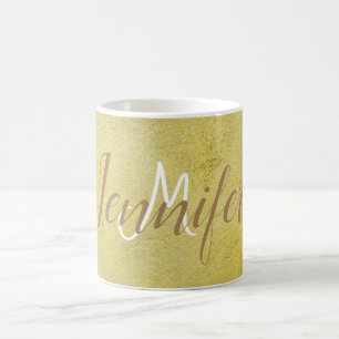 Golden Gold Simple Metallic glazen Naam Monogram Koffiemok