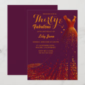 Golden Gown Glam 30th Birthday Invitation (Devant / Derrière)