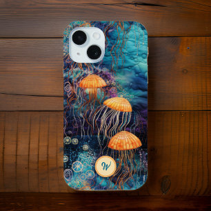 Golden Gracef Jellyfish in Ocean w Monogram Initia