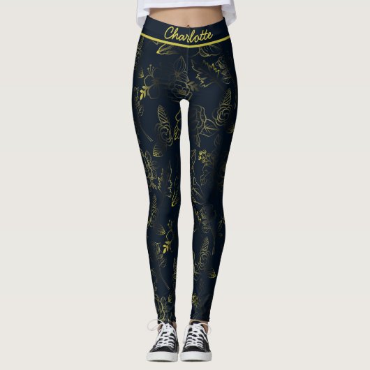 Golden gradiënt florale patroon, gepersonaliseerde leggings (Voorkant)